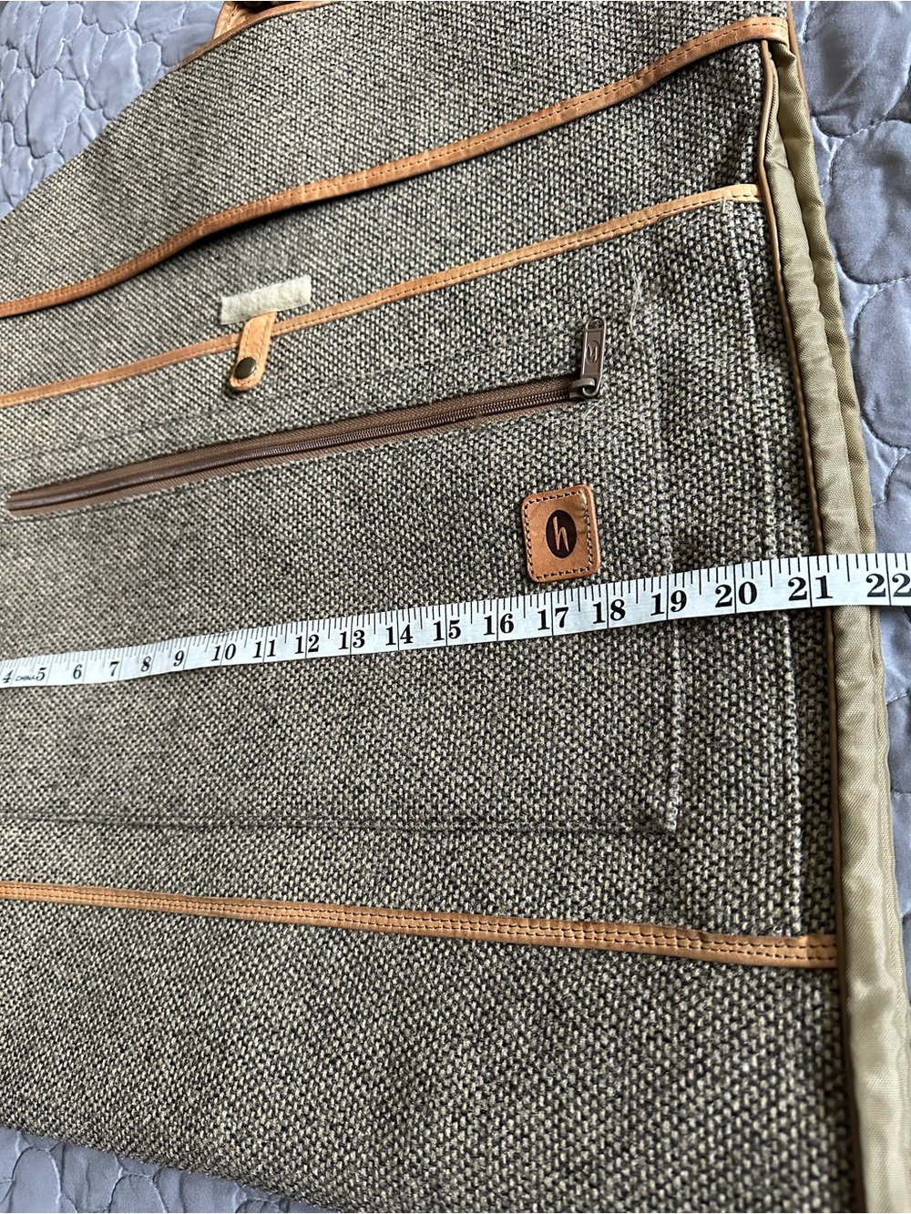 Vintage Travel Set Garment Bag & Carry Case in Brown Tweed with Leather Trim EUC - Picture 5 of 14